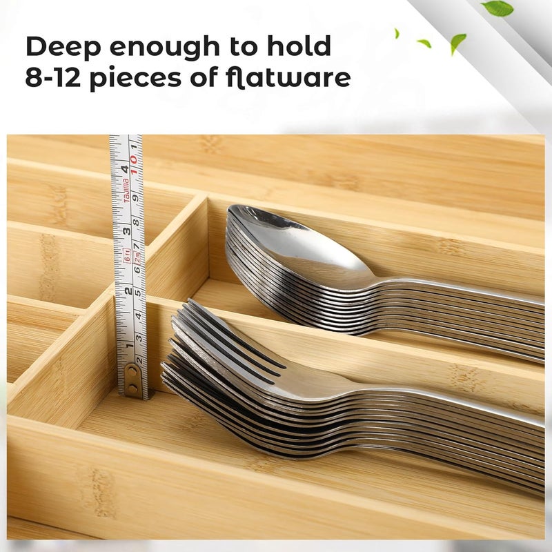 Fabsome Silverware Organizer for Cabinet Drawer, Expandable from 16.7'' to 30'' Wide Bamboo Wood Flatware Tray for Large Kitchen Drawers, Cutlery Utensil Holder - Image 3